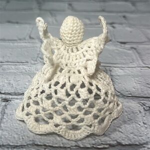 Vintage Crocheted Starched Ivory Angel 3” Table Top decor